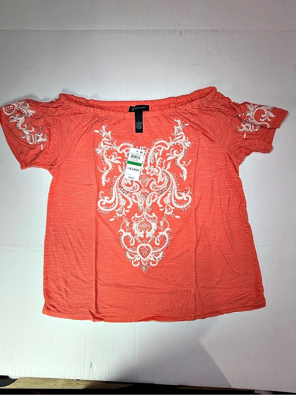 International Concepts Sweet Meadow Floral Embroidered Top in Orange Large NWT